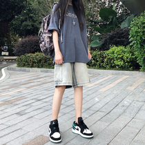 SDCPCCBB Mens and Womens Day Chauffawash Washed Pocket Tooling Shorts Casual Loose 100 Lap Jeans 50% Pants