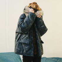 GRKC hip hop street dance boarder Van Gogh space full printed thickened loose cotton suit big coat warm and warm jacket