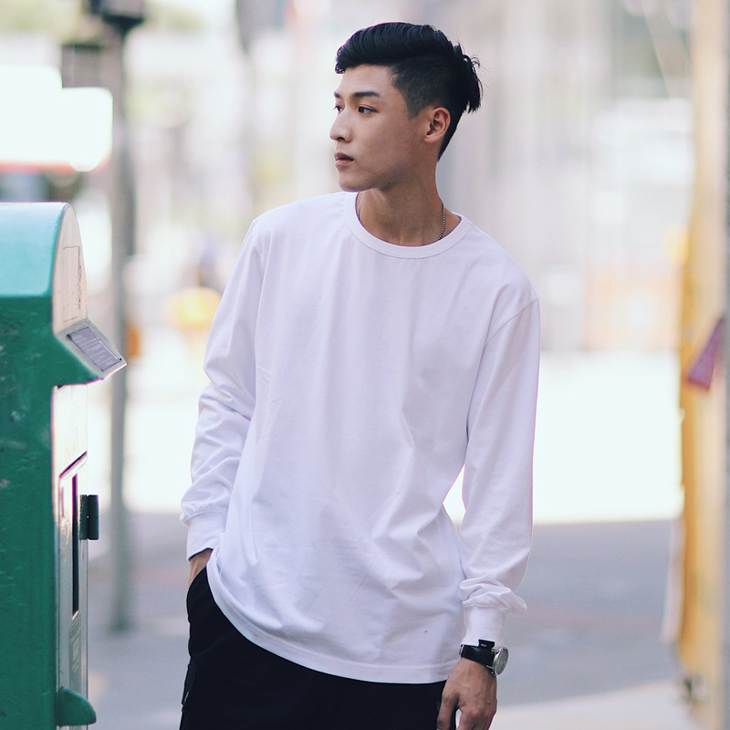 PSO Brand male and female boomer pure color base slapped bottom long sleeve T-shirt can be built with hip-hop thin and thick cotton T