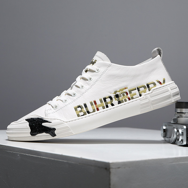 European Tide Cards 2022 New Genuine Leather Small White Shoes Men Casual Trends Fashion Letters Printed Low Helps Slide Board Shoes 100 hitch