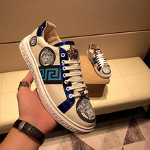 European station mens new tide Medusa piece of color tide shoes Korean version of the leather small white shoes mens casual plate shoes