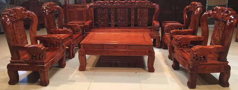 Red Wood Furniture Big Fruit Purple Sandalwood Living Room Sofa Combo Home Myanmar Flower Pear Elephant Head Sofa 12 cm 12