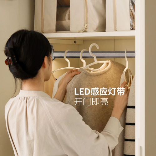 源氏木语 Шкаф из цельного дерева, простой шкафчик для спальни в кремовом стиле, гардеробная, белая штанга для одежды, домашний шкаф