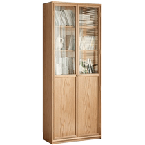 Genji Muyu solid wood bookcase modern simple free combination cabinet glass door storage cabinet living room display cabinet