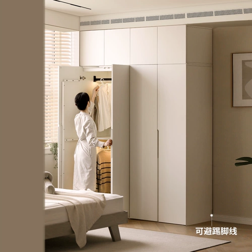 源氏木语 Шкаф из цельного дерева, простой шкафчик для спальни в кремовом стиле, гардеробная, белая штанга для одежды, домашний шкаф