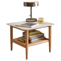 Журнальный столик из массива дерева Genji Muyu простой современный прикроватный столик для дивана прикроватный столик из сланца в гостиной двухслойный столик для хранения прикроватная тумбочка