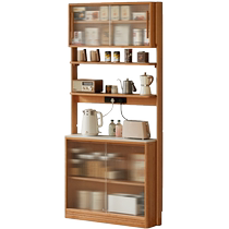 Genji Muyu solid wood sideboard restaurant home modern storage cabinet cherry wood simple slate glass storage cabinet