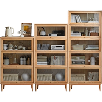 Genji Muyu solid wood bookcase simple oak home multi-layer flip door sideboard small apartment storage glass cabinet