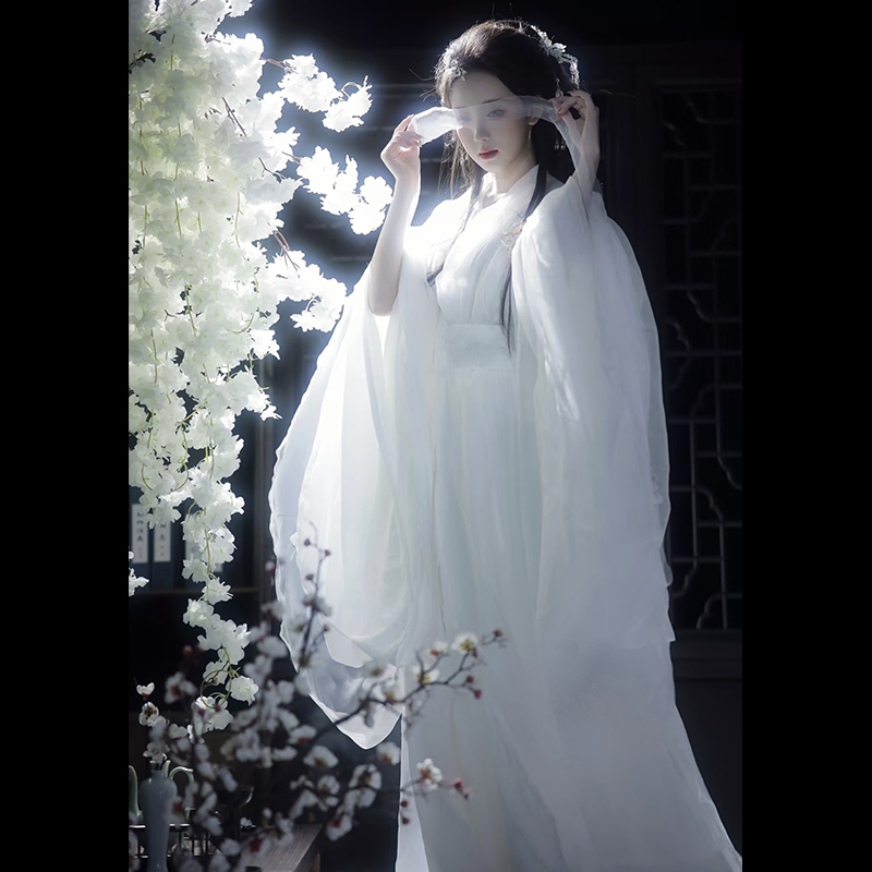 Divine Maiden Hanfu Ancient Costume Wei-Jin Style White Adult Women's Fairy Ancient Style White Stunning Fairy-Like Flowing Northern and Southern Dynasties Divine Maiden Hanfu Ancient Costume Wei-Jin Style White Adult Women's Fairy Ancient Style White Stunning Fairy-Like Flowing Northern and Southern Dynasties