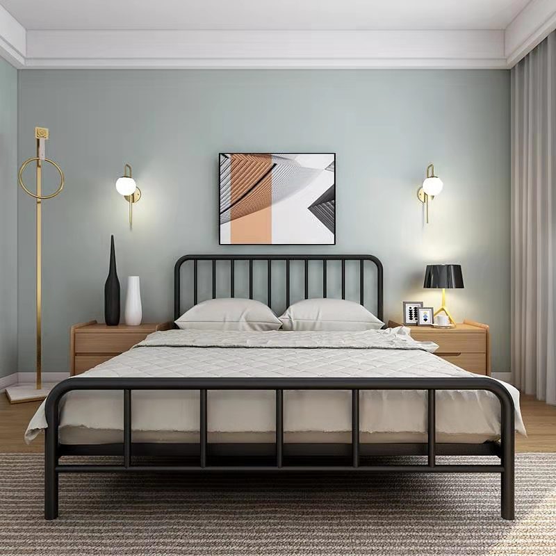 Wrought iron bed 1.5 1.8 meters Nordic ins net red princess simple modern single double apartment rental room iron frame bed