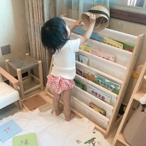 Bookshelf floor-to-ceiling solid wood rack picture book storage rack fabric washable baby bookshelf Japanese-style cloth bag storage rack