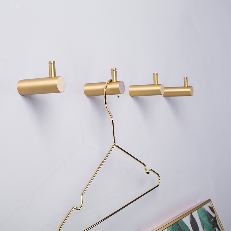 Brass hook entrance living room bedroom household nail-free coat hook Nordic creative wall decoration hanging hook pure copper