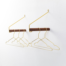 Japanese-style black walnut solid wood coat rack wall hanging Brass creative hanger Space-saving clothing store wall hanger