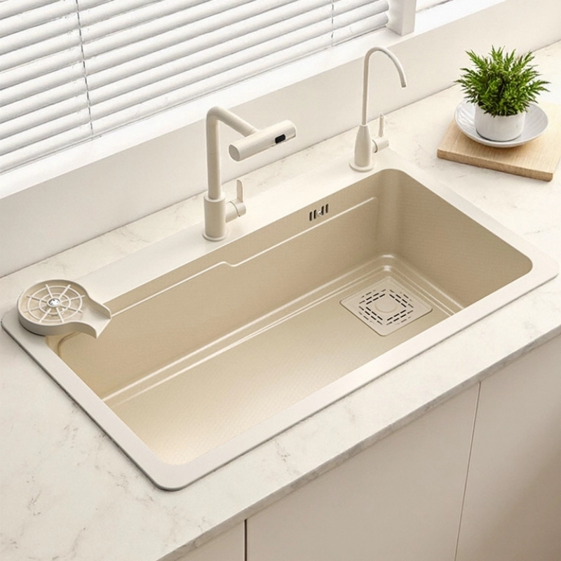 Japanese N2 Thickened 304 Stainless Steel Sink, Large Single Bowl, Cream-Colored Kitchen Sink for Washing Vegetables and Dishes at Home Japanese N2 Thickened 304 Stainless Steel Sink, Large Single Bowl, Cream-Colored Kitchen Sink for Washing Vegetables and Dishes at Home
