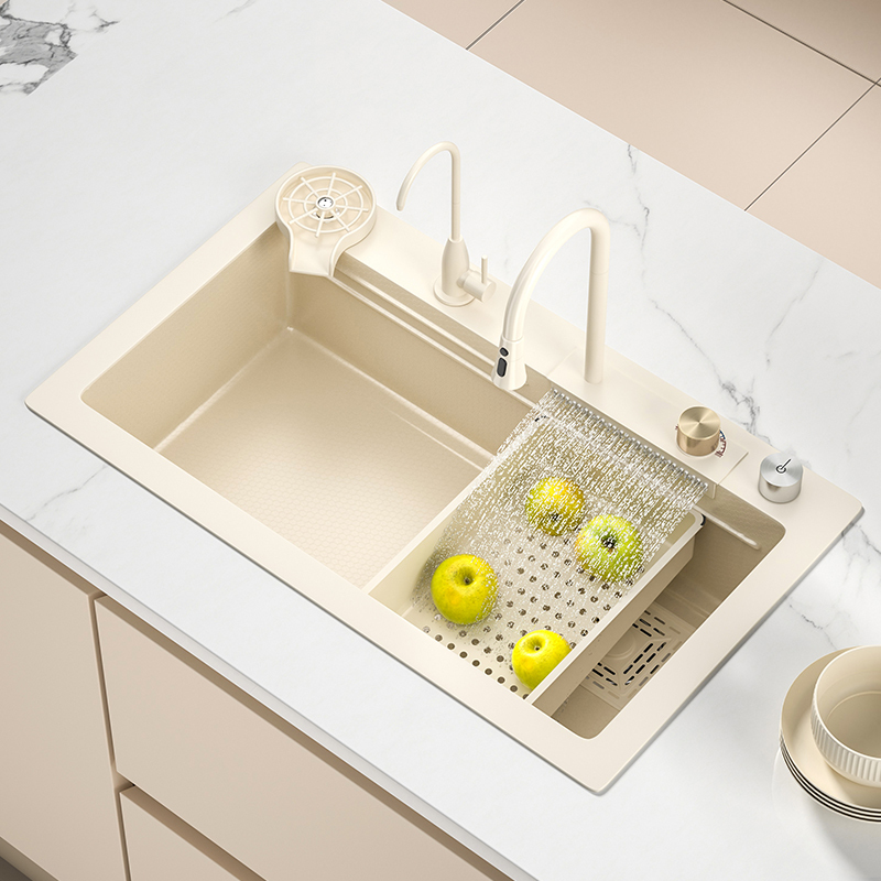 Japanese Nishino N6 Cream Waterfall Sink Large Single Bowl Thickened Stainless Steel Kitchen Sink Dishwashing Basin Sink