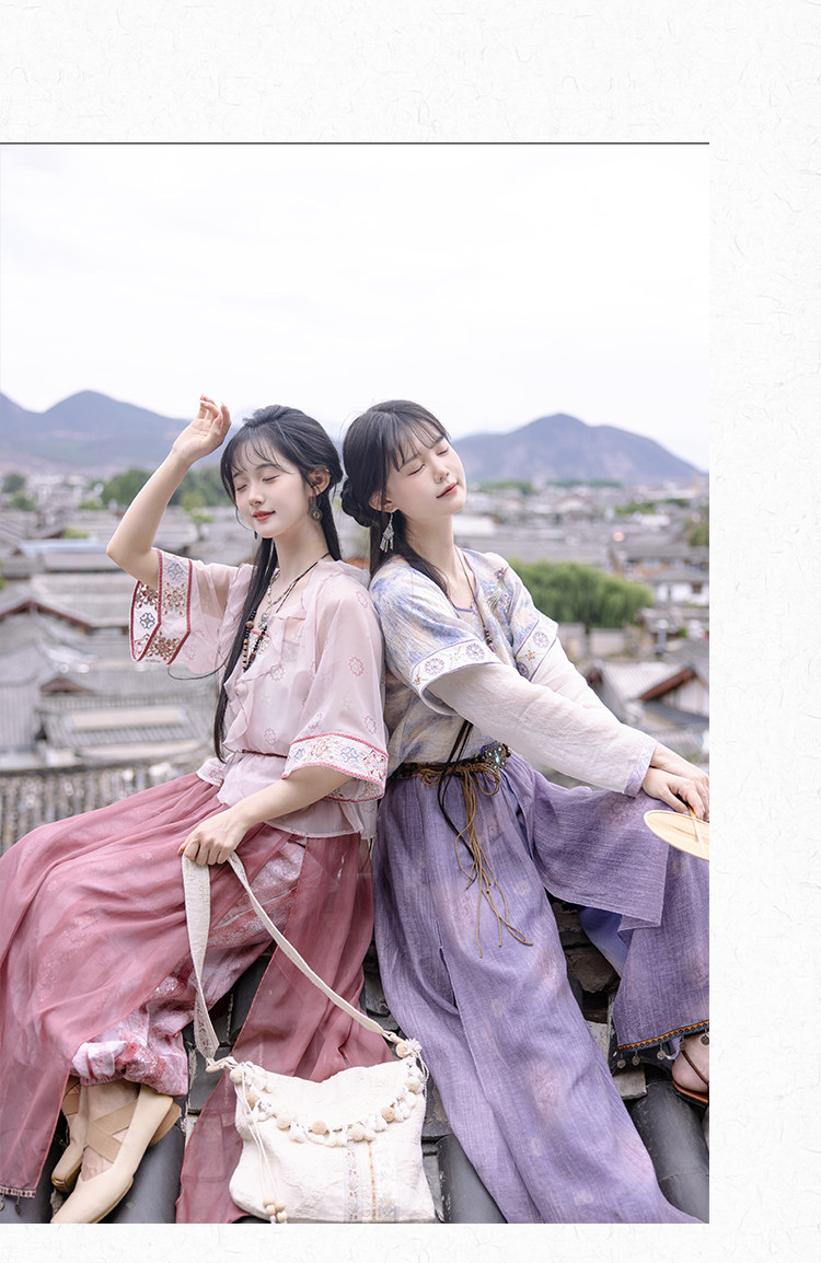 Китайцы одежда наборы 川黛时光：风回南诏 坦领上衣灯笼裤改良汉服国风汉元素套装女夏