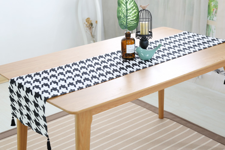 Bắc Âu hiện đại tối giản màu đen và trắng houndstooth bông và vải lanh bàn cờ bàn cà phê vải trang trí khăn trải giường khăn trải giường khăn quàng khăn ăn