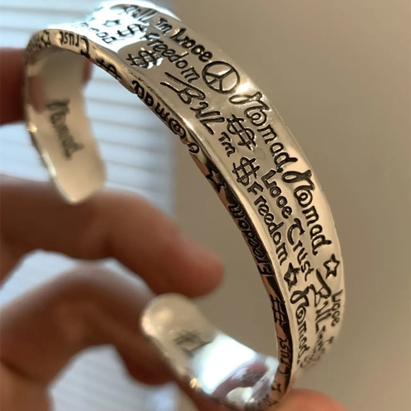 925 Sterling Silver Open Graffiti Bracelet for Male and Female Couples, Trendy and Cool Niche Design, Non-Fading 520 Valentine's Day Gift 925 Sterling Silver Open Graffiti Bracelet for Male and Female Couples, Trendy and Cool Niche Design, Non-Fading 520 Valentine's Day Gift