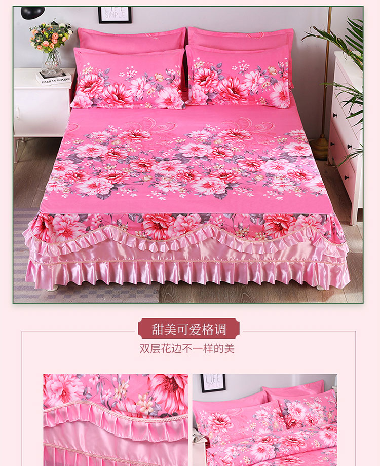 Váy cưới cotton bốn bộ lớn màu đỏ phòng cưới cotton dày chà nhám giường 1,5m1,8 m chăn - Bộ đồ giường bốn mảnh bộ chăn gối nous