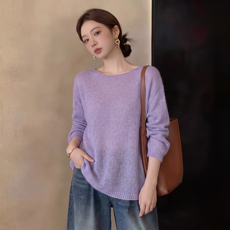 High-End Thin Purple Long-Sleeved Knitwear for Women 2026 Early Autumn New Large Size Soft and Cozy Sweater for Plus-Size Women High-End Thin Purple Long-Sleeved Knitwear for Women 2026 Early Autumn New Large Size Soft and Cozy Sweater for Plus-Size Women