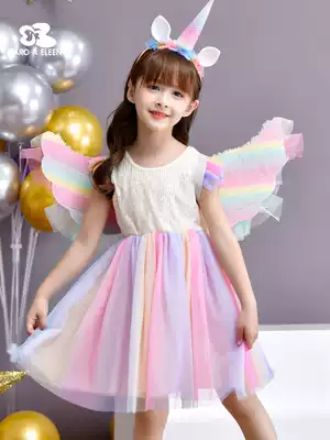 Girls Dress Summer New 2021 Little Girl Sophia Fairy Princess Dress Children Cotton Sequin Skirt