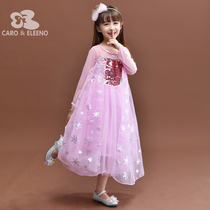 Aisha princess dress girls pink long-sleeved dress autumn new frozen children Aisha genuine dress