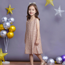 Girl vest suspender dress summer dress thin childrens light luxury sequins cotton round neck foreign style childrens clothing princess skirt