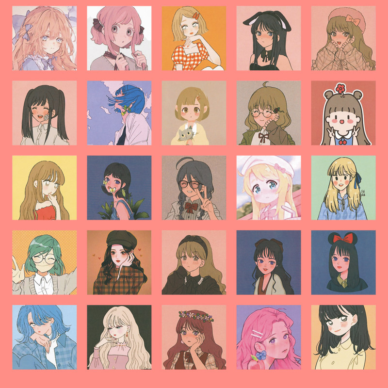 60 pieces of non-repetitive sweet illustration girl hand account sticker ins wind mobile phone protective case cute decorative waterproof sticker