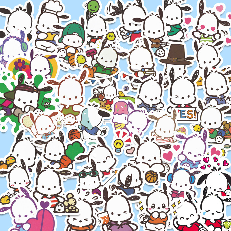 100 photos Pochacco paccia dog stickers Sanlull series cute cartoon Little white dog handbill stickers waterproof