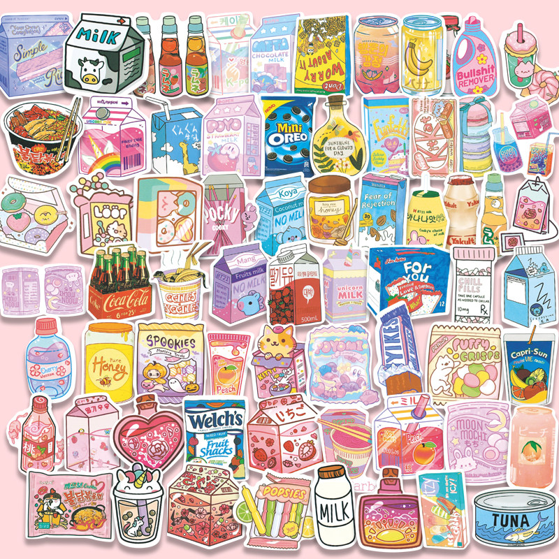 100 ZERO FOOD DRINKS FOOD CUTE HANDBILL STICKERS GIRL HEARTS INS WIND CELL PHONE WATER GLASSES WATERPROOF DECORATIVE STICKERS