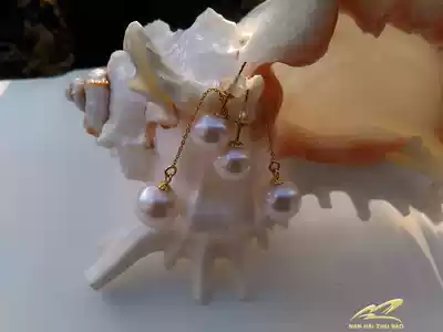 New natural seawater pearl double bead earrings ear refining 7-9mm size optional round flawless bright light