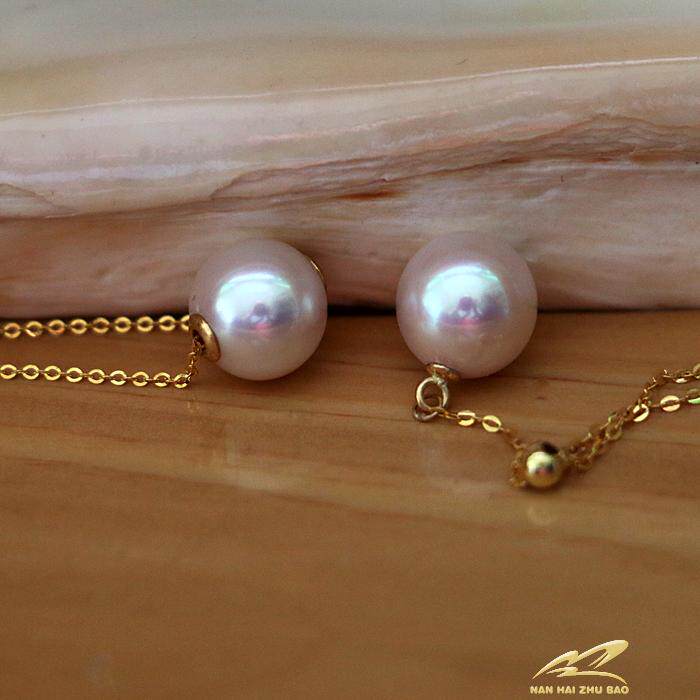 Road Tour is a strong light of Japanese seawater akoya pearl pendant 18K yellow - platinum adjustable necklace chain