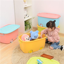 King size cartoon storage box thickened plastic clothes finishing box Childrens toy storage box Wheeled covered box