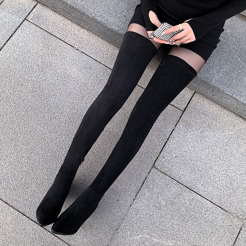 Side Zipper 70cm Extra-Long Over-The-Knee Boots for Women, High-Heeled Extended Version, High Boots with Chunky Heel, Pointed Toe, Stiletto Heel, Long Boots, Large Size