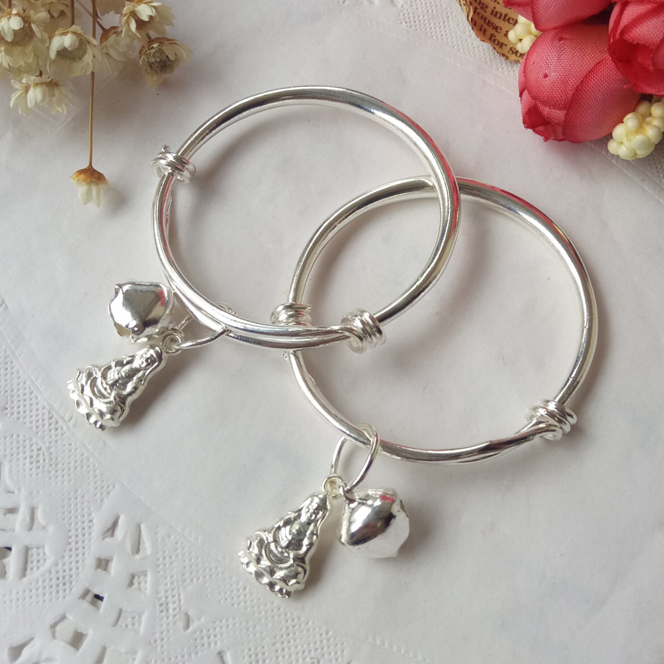 Đàn ông và phụ nữ bé Guanyin vòng tay Phật Dễ thương em bé sơ sinh trăng tròn có thể điều chỉnh vòng tay Bell quà tặng trẻ em vòng vàng 18k kiểu mới