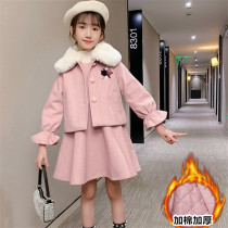 Next win girl small fragrant wind dress two-piece set 2021 autumn and winter foreign atmosphere children thick hairy coat