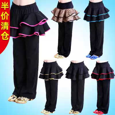 Children's girls Latin dance culottes girls toddler culottes one-piece black spring and summer wide-legged culottes fake two pieces