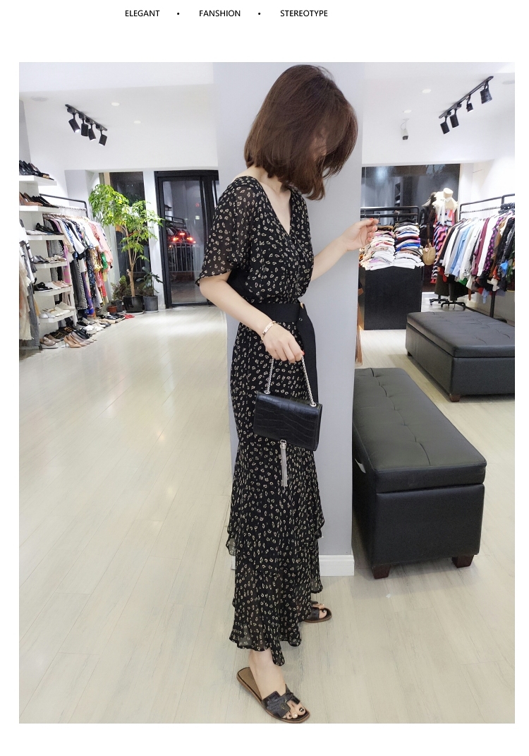 Châu Âu 2019 hè mới hàng nữ Châu Âu phiên bản Hàn Quốc của người vợ rộng rãi váy hoa sen sóng cao điểm váy cổ tích - Váy eo cao váy dúm eo	