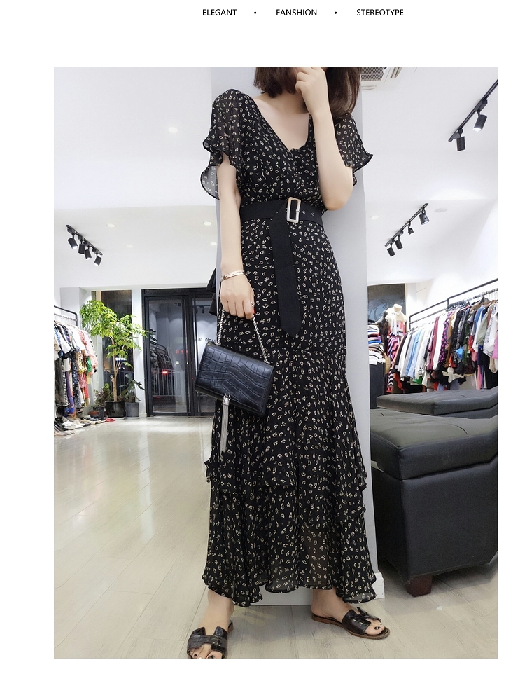 Châu Âu 2019 hè mới hàng nữ Châu Âu phiên bản Hàn Quốc của người vợ rộng rãi váy hoa sen sóng cao điểm váy cổ tích - Váy eo cao váy dúm eo	