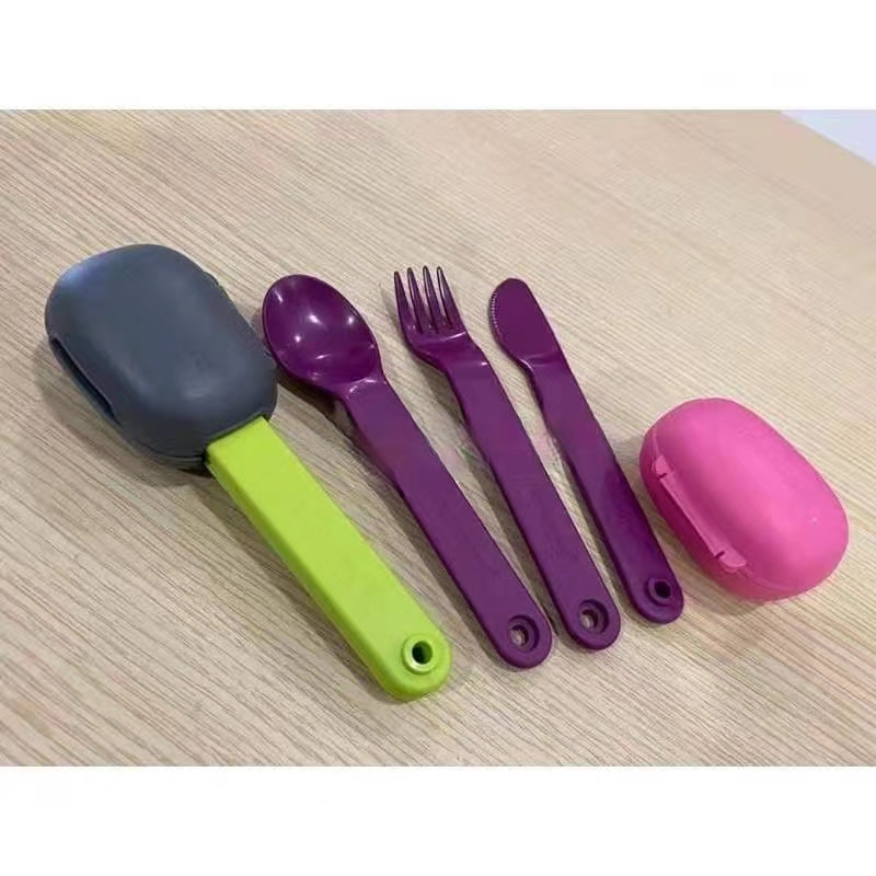 (Sea) Independent Cutlery~Portable Spoon, Knife, and Fork Set with Individual Storage, Green/Purple