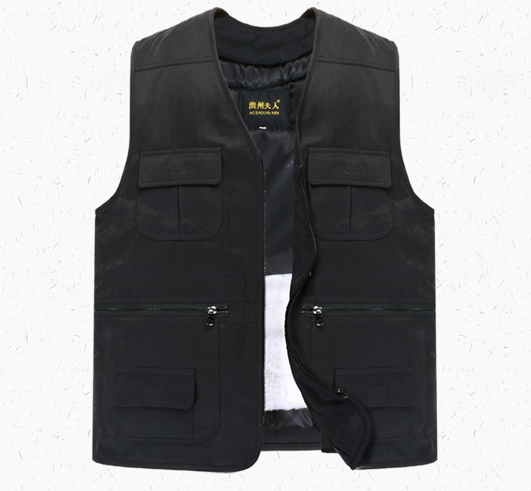 Lông trung niên một lông cừu vest mùa thu và mùa đông giám đốc ấm áp áo vest nam da cừu vest vai nhiều túi ao ba lo nam
