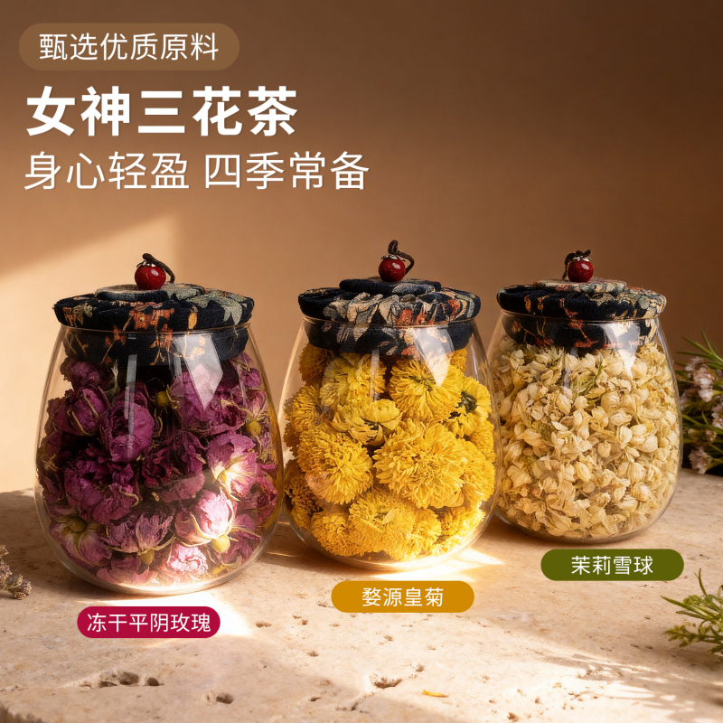 Sanhua Tea, High Mountain Wuyuan Royal Chrysanthemum Hydrangea Chrysanthemum Tea, Pingyin Rose Jasmine Snowball Specialty Grade Health-Preserving Goddess Tea