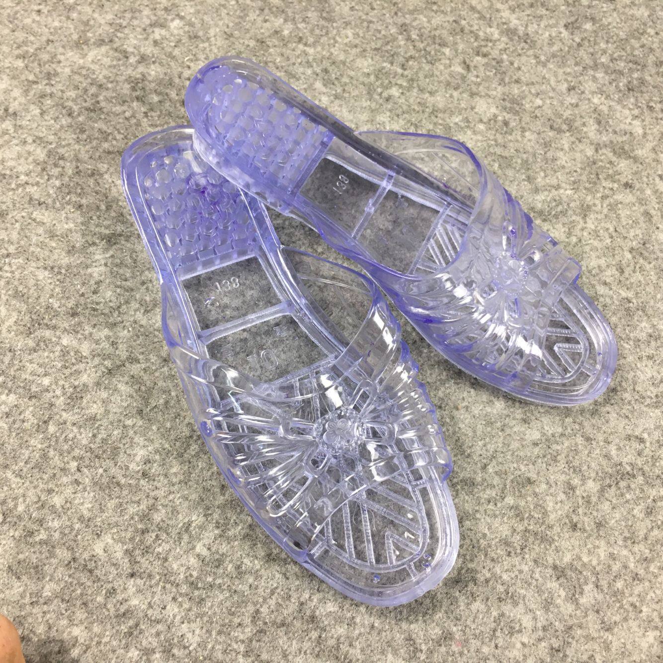 138 Emperor star slippers Crystal transparent hard non-slip home mom middle-aged and the elderly old style flat heel slippers shoes