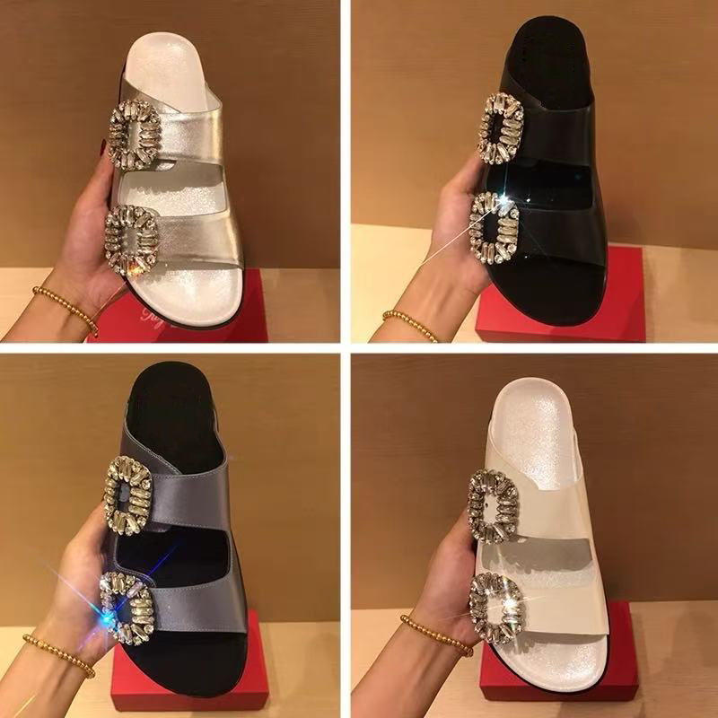 Summer 2025 Women's Birkenstock-Style White Leather Non-Slip Beach Sandals with Silk Double Rhinestone Buckle Summer 2025 Women's Birkenstock-Style White Leather Non-Slip Beach Sandals with Silk Double Rhinestone Buckle