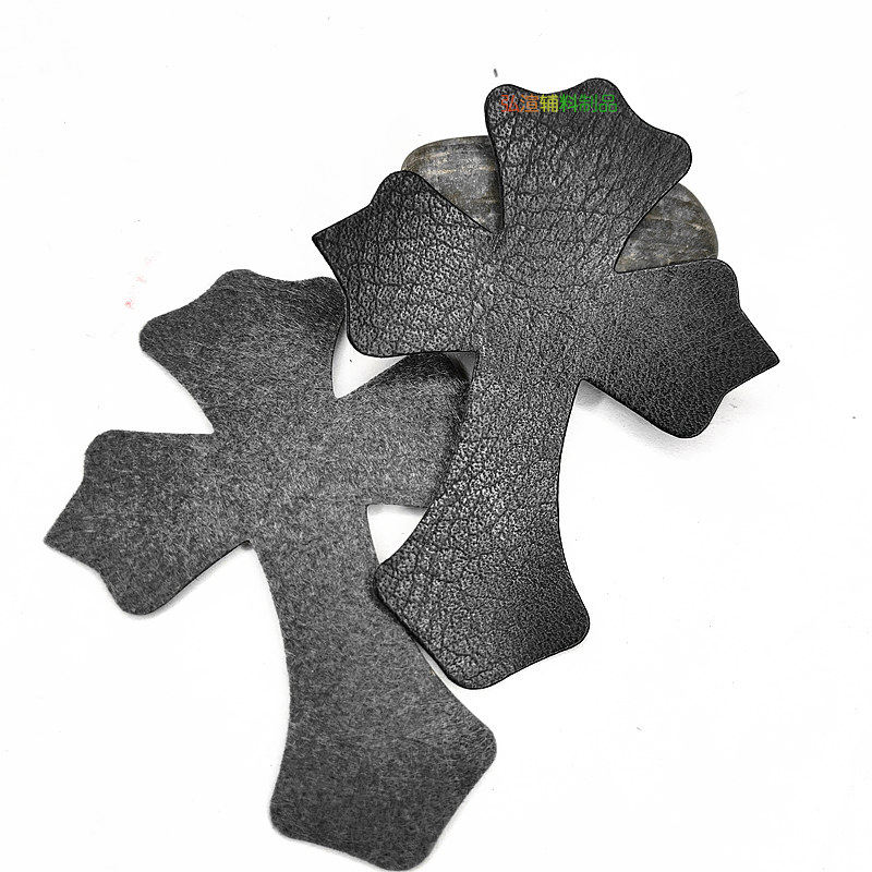 Cross Chrome label leather label black PU leather thin section diy handmade patch soft leather brand spot customization