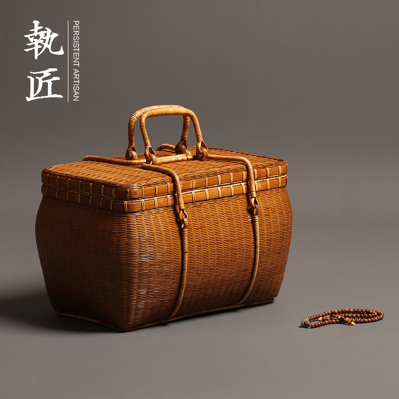 High-Quality Bamboo Tea Box, Bamboo Tea Container, Tea Set Carrying Box, Rattan Box, Storage Box, Portable Carrying Box for Travel and Outdoor Use