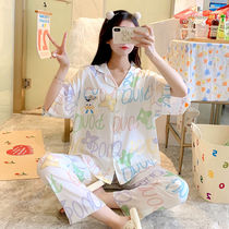 Pajamas womens summer ice silk short-sleeved 2022 new Donald Duck cute net red three-piece suit trousers home service