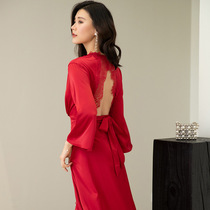 Silk sexy pajamas womens wedding summer morning gown bride high-quality ice silk 2022 new nightdress nightgown