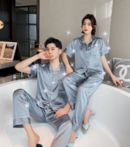 Couple pajamas mens and womens summer ice silk thin section 2021 new thin section Internet celebrity trousers casual suit home service