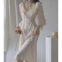 Womens pajamas spring autumn summer winter French style ice silk 2022 new high-end silk pajamas with waist waist